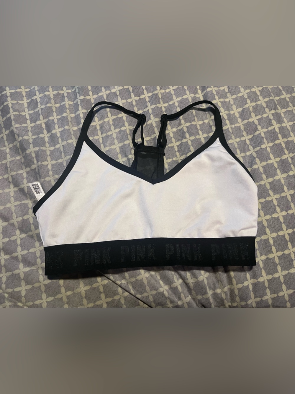PINK Victoria's Secret Womens White & Black Racerback Sports Bralette